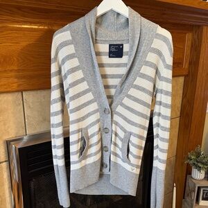 American Eagle Outfitters Gray and Cream Striped Cardigan